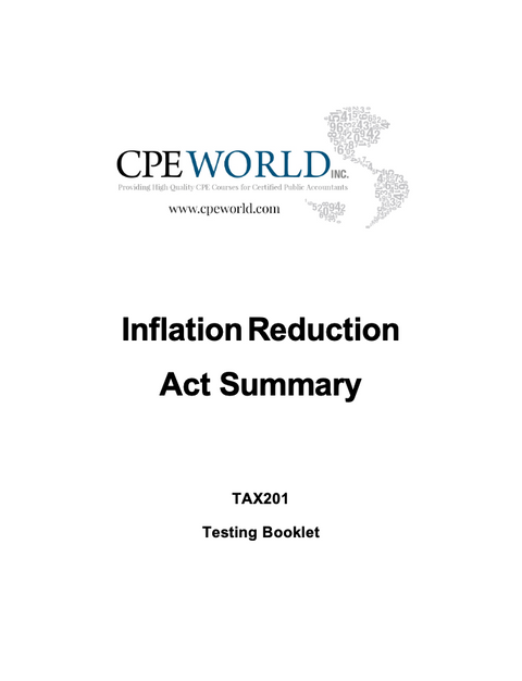 Inflation Reduction Act Summary - 2 CPE Hours (TAX201)