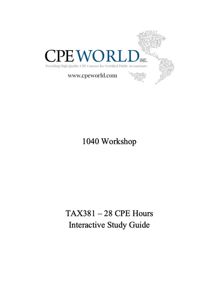 1040 Workshop - 28 Credit Hours (TAX381)